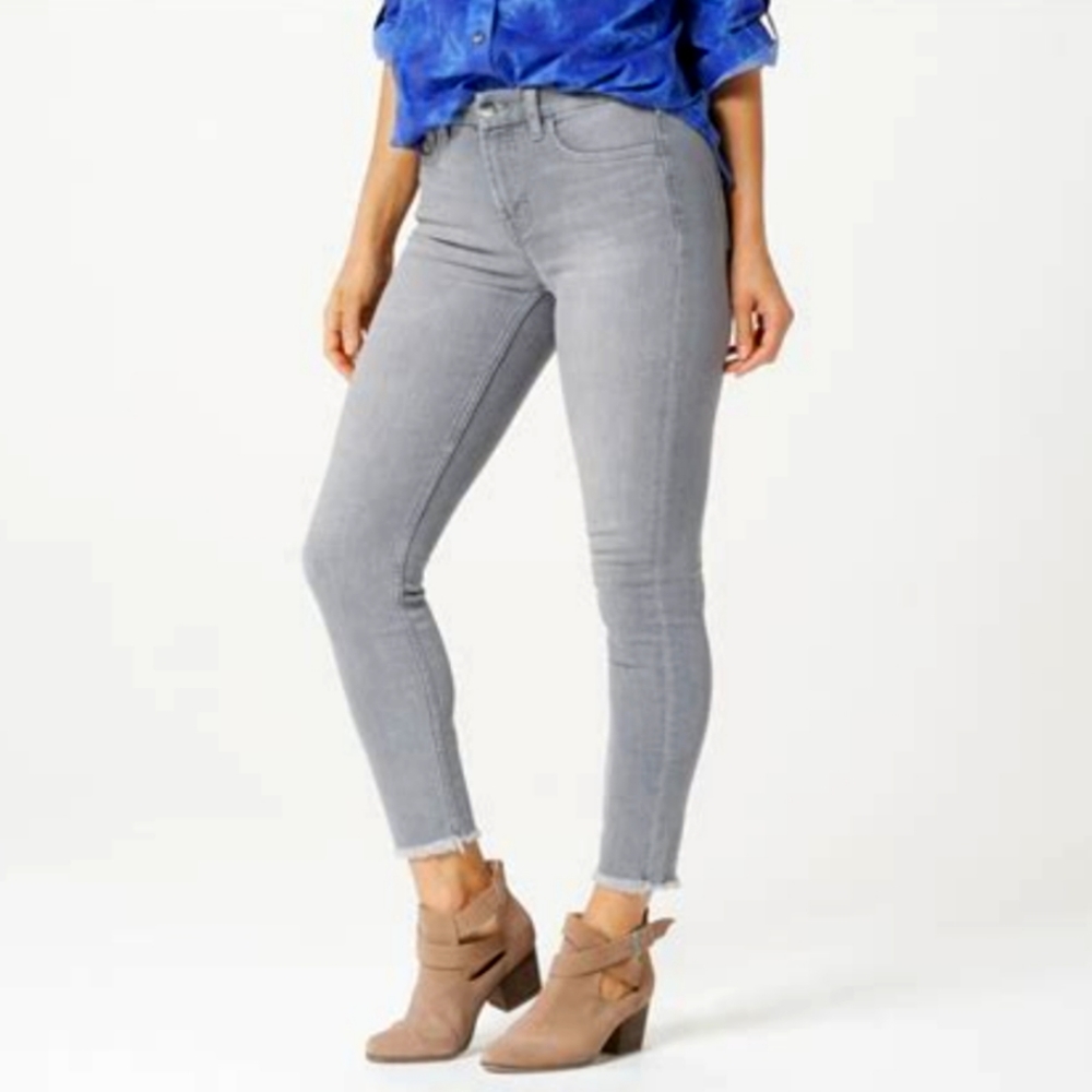 Jen 7 NEW Grey Wash Frayed Hem Denim Jeans Plus Size 26W NWT